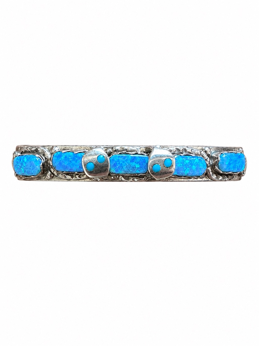 Effie Zuni Sterling Silver Blue Opal Snake Cuff Bracelet